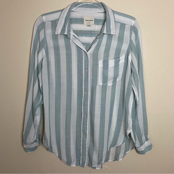 American Eagle Long Sleeve Semi Sheer Striped Button Front Oversized Shirt - Picture 1 of 9